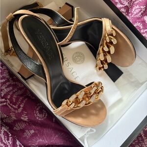 Versace Gold and Black Chain Detail Heels
